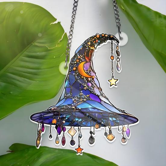 Witch Hat Hanging Ornament Sunlight Reflection 2D Acrylic Pendant Simulated Appearance Halloween Decoration