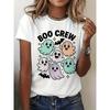 Европейские размеры Очаровательная команда призраков Boo Хэллоуинская графическая футболка, повседневная рубашка с коротким рукавом и круглым вырезом для весны и лета, женская одежда