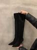 Женские сапоги-ботфорты на высоком каблуке цвета хаки, обувь 2025, новая осенне-зимняя коллекция, остроносые сапоги-чулки на тонком каблуке, сапоги-рыцари с длинным голенищем