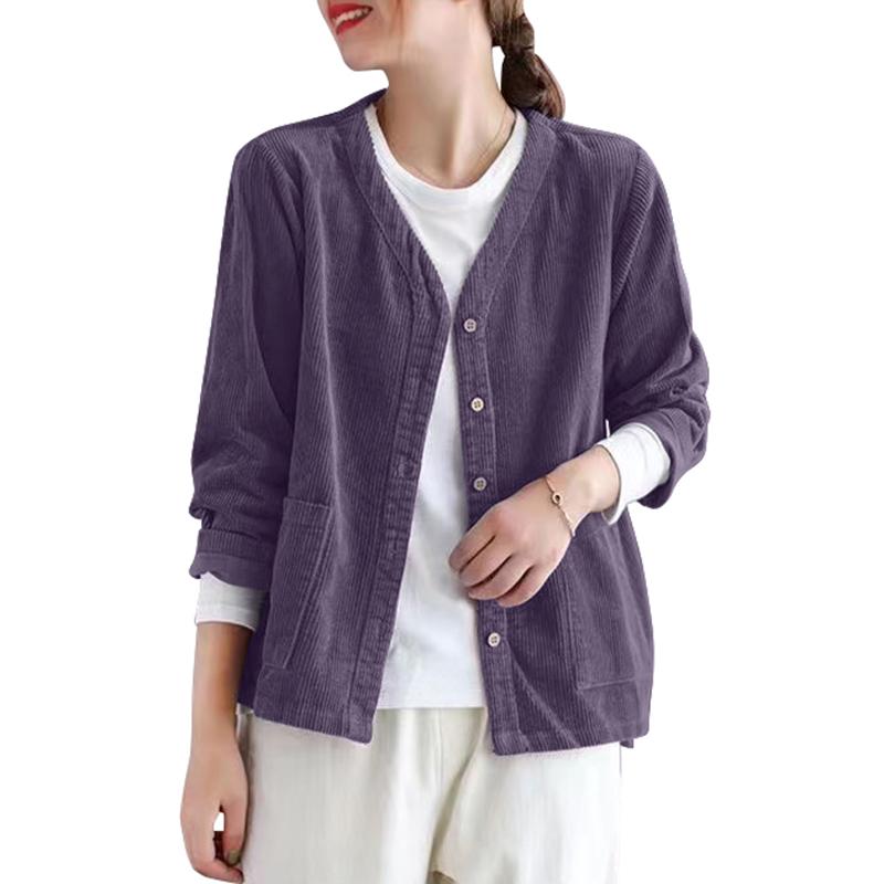 Весенне-осенняя женская вельветовая тонкая секция с V-образным вырезом повседневная куртка короткая рабочая куртка