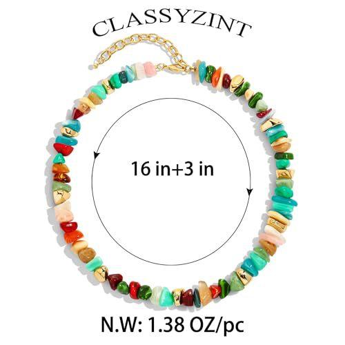 Colorful Handmade Bohemian-style Clavicle-length Womens Multicolor Pebble Gravel Beaded Necklace