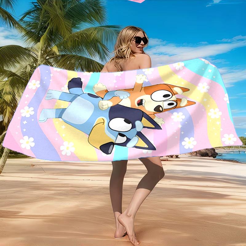 Paw Prints And Bluey Friends Beach Towel, Quick-drying, Easy to Care for, Suitable for Both Fitness and Beach Vacations,Sports Essential