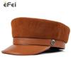 EFei Высококачественные кожаные женские шляпы, однотонная шляпа с плоским верхом, объемная костяная кепка, женская панк-шляпа