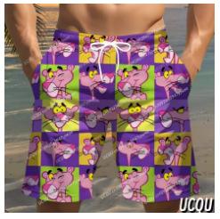 Men's Summer Shorts, Pink Leopard Grid Swimsuit, Hawaiian Beach Shorts, Men's Clothing