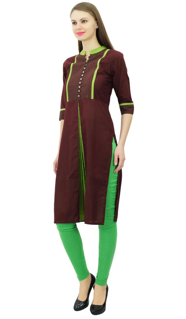 Phagun Женский однотонный узор воротник-стойка прямой курти индийский дизайнер этнический