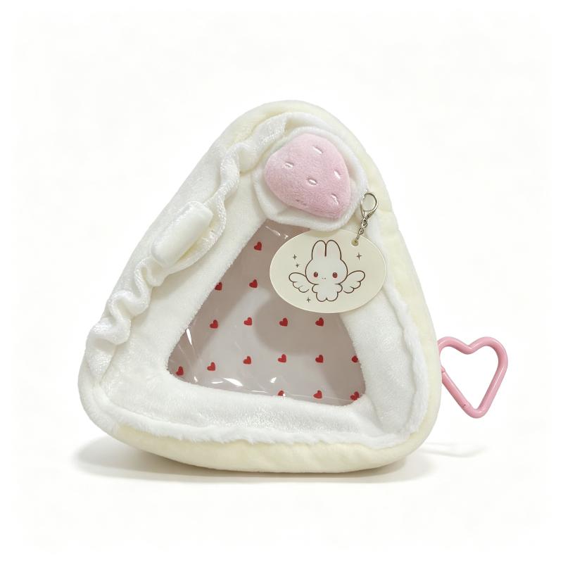 Creative Strawberry Cake Shaped Plush Coin Purse Transparent Window Display Portable Zipper Storage Bag Women Cute Bag Pendant
