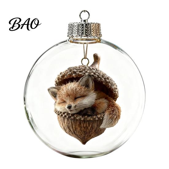 3D Winter Scene Baubles Glowing Christmas Story Ornament, Light?Up Mini Animals Hanging Ball Ornament with Warm Festive Indoor Decor LED Light, Cute