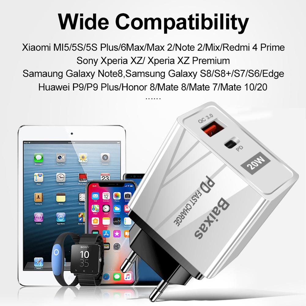 Быстрое дорожное зарядное устройство EU/UK/AU QC3.0+PD с несколькими напряжениями и портом USB