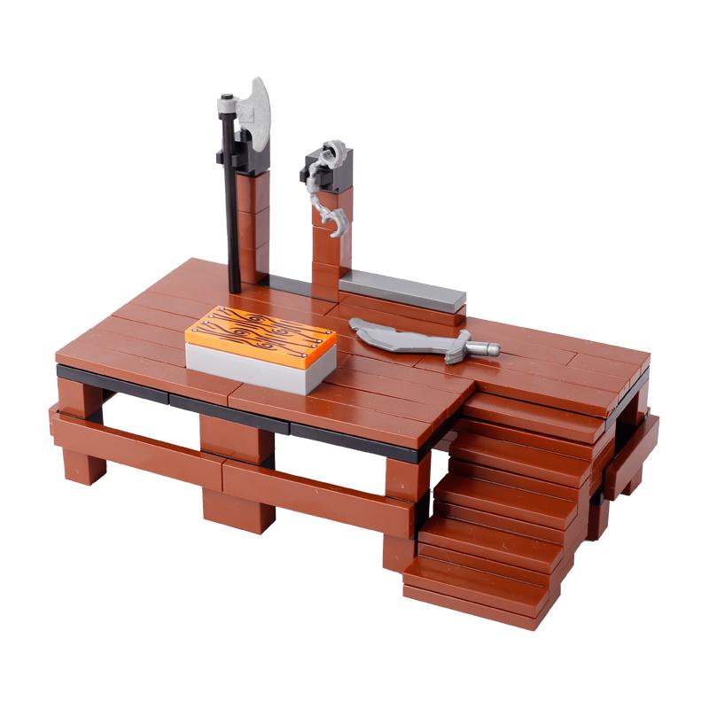 MOC Средневековая городская сцена Строительные блоки Доска объявлений Таверна Камин Костер Судейское место Вид улицы Кирпичная игрушка