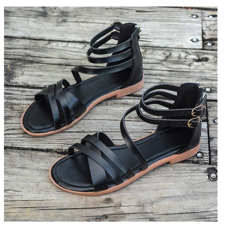 Плоская подошва тонкий и толстый крест с сандалиями женские 2025 новые внешнеторговые большой размер повседневные простые пляжные римские сандалии