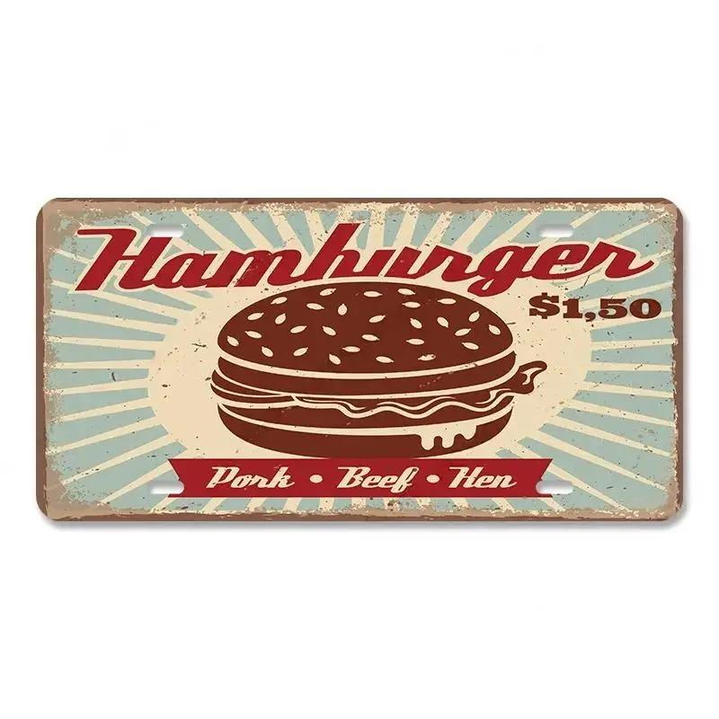 Vintage Delicious Foods Plate Metal Aluminum Sign Pizza Hot Roll Sandwich Donuts Metal Poster Home Cafe Restaurant Wall Decor