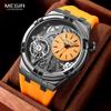 MEGIR Orange Sport Analog Watch for Men Fashion Waterproof Quartz Wristwatch with Luminous Hands Silicone Strap