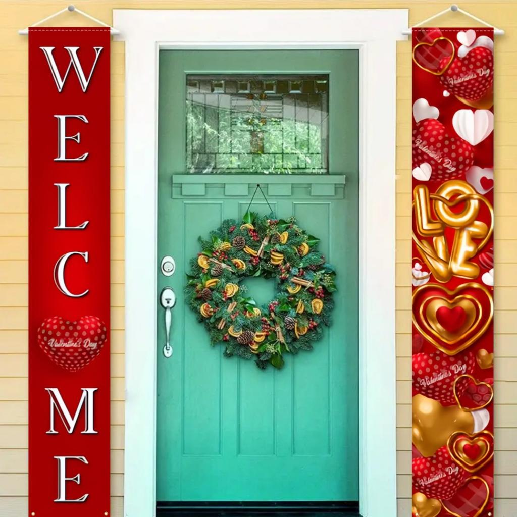 2pcs Valentine Heart Indoor/Outdoor Door Banner Polyester 11.8x70.8cm