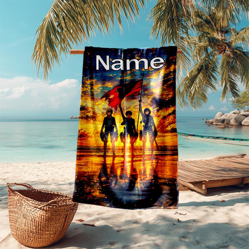 Personalized customized proof beach towel with Attack on Titan pattern - soft, absorbent, quick-drying, perfect swimming, camping&bathing