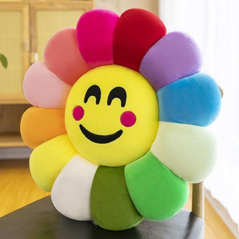 Красочная плюшевая подушка в виде подсолнуха, подушка со смайликом, ультрамягкий короткий плюш, ПП хлопок