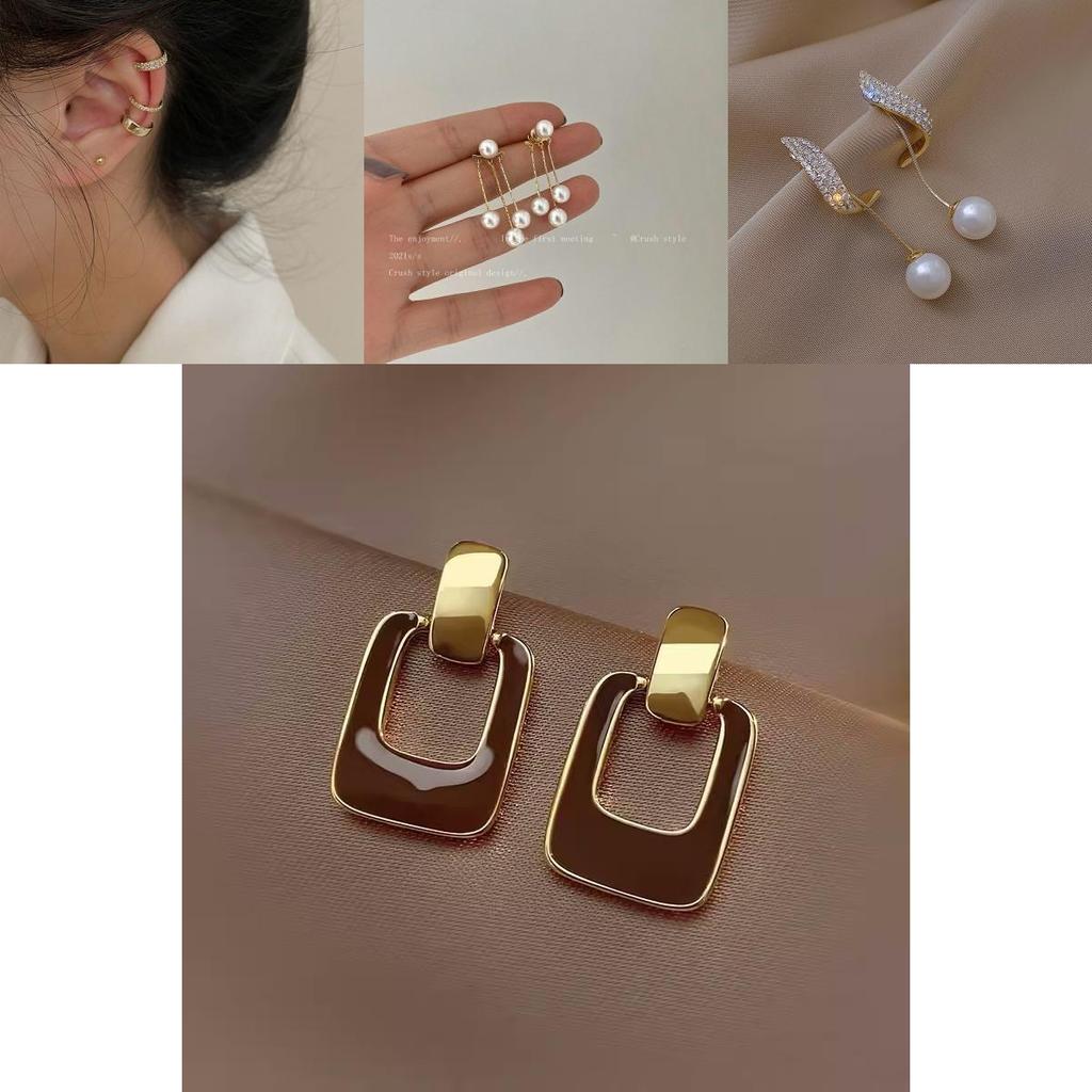 Korean Style Earrings With Classic Metal And Pearl Accents For Women