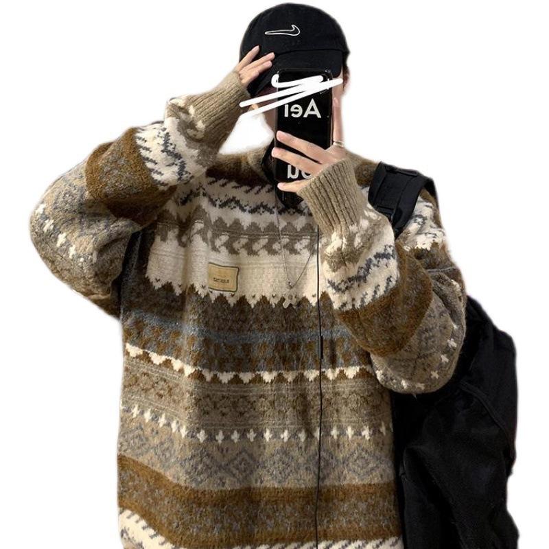 Мужской ретро повседневный толстый свитер с круглым вырезом, осенне-зимний стиль