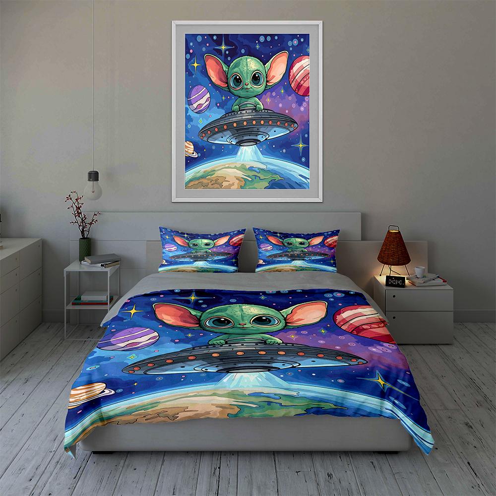 Alien-themed spaceship. Bedding Duvet cover sets Duvet covers Pillowcases gifts (1 * Duvet Cover 2 * Pillowcases, without duvet insert)