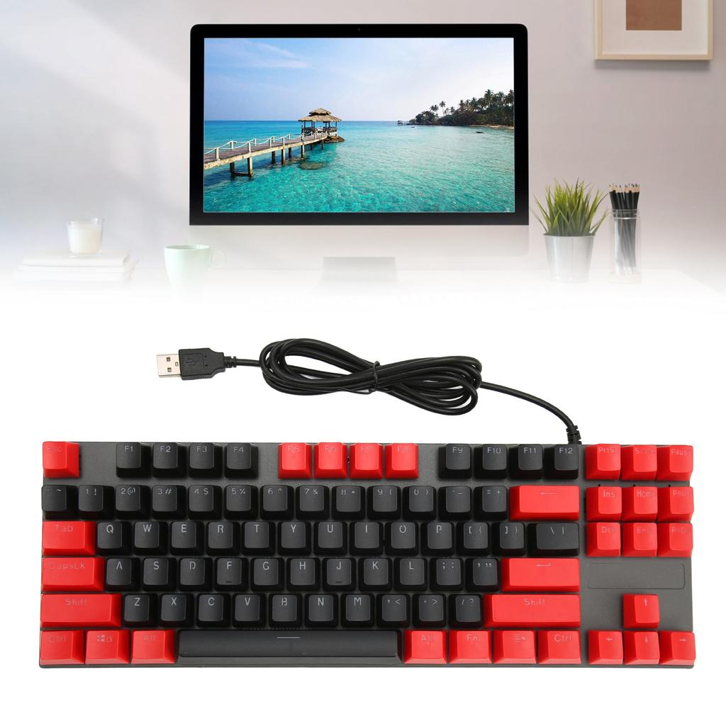 Mechanical Keyboard 87 Keys Blue RGB Backlit Contrast Color Ergonomic Wired Keyboard for Laptop Desktop PC