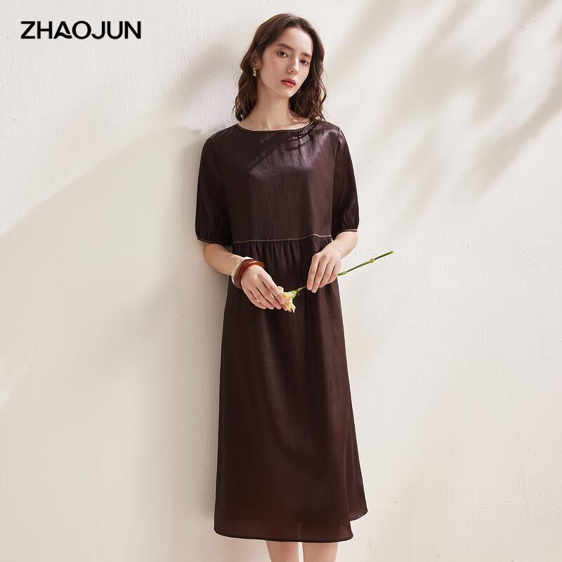 Женское платье Zhaojun 2026 S/S с коротким рукавом из шелка-тусса, с высокой талией и плиссировкой