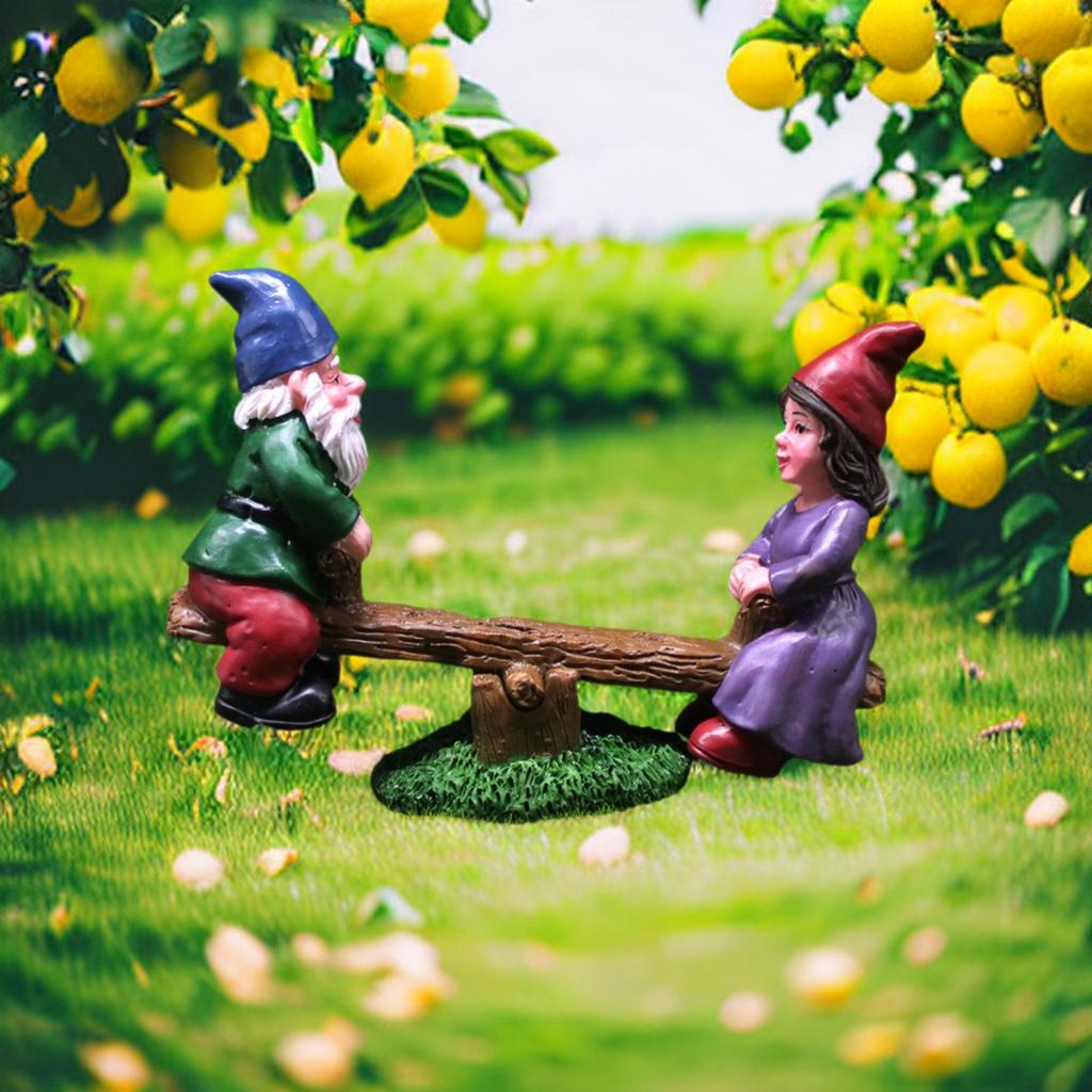 Outdoor Garden Decorations Colorful Seesaw Design Resin Small Dwarf Figurines for Desktop Yard Garden