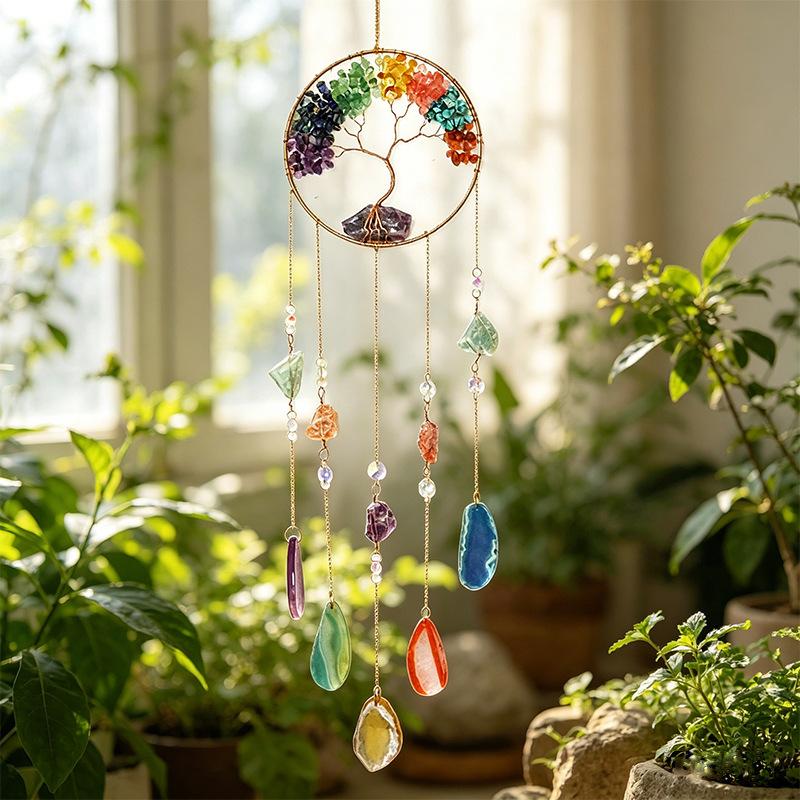 Hot Selling Folk Art Natural Crystal Wind Sun Catcher Sunshine Rainbow Dream Catcher Moon Wind Chime Pendant Christmas One Size