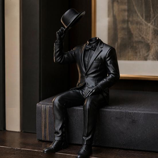 Artistic Bookshelf Accents 3D Printed Sitting Gentleman Ornament, Minimalist Abstract Faceless Figurine, Luxury Interior Design Pieces Aesthetic