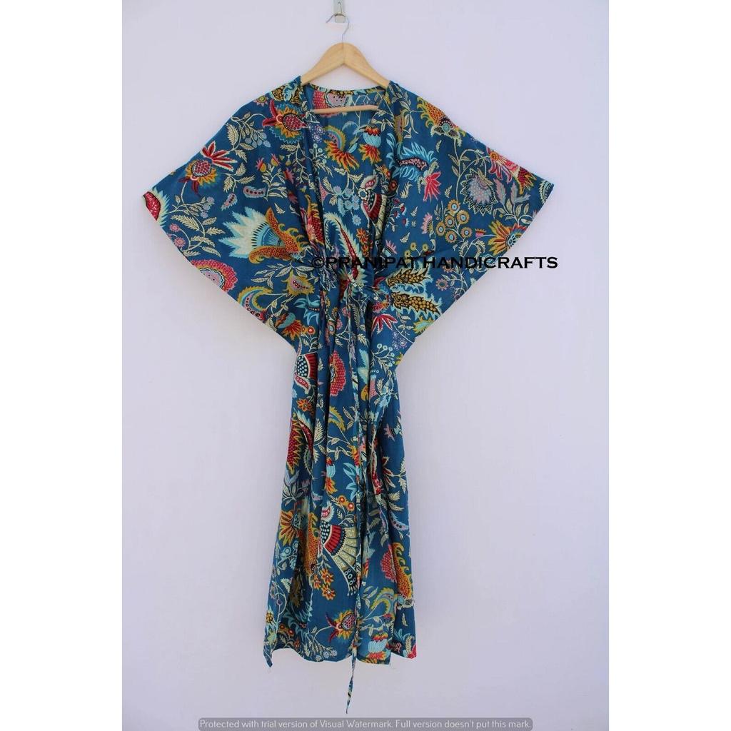 Женское хлопковое хиппи, летняя синяя одежда для сна, длинное платье-кафтан с принтом Мукат CKFTN-SCRN-FULL-BUYIT-118