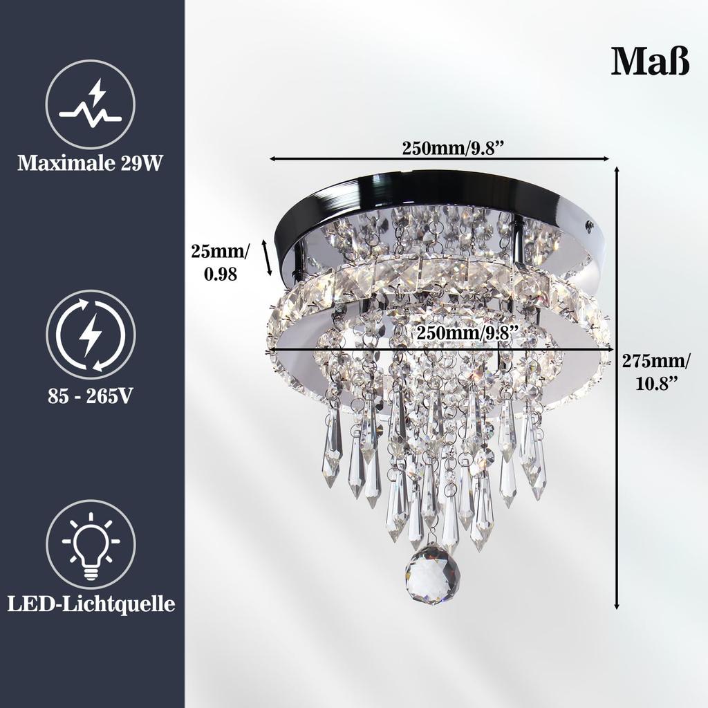 Small Modern K9 Crystal Ceiling Light Surface Mounted Led Crystal Ceiling Chandeliers for Hallway Kitchen Living Room