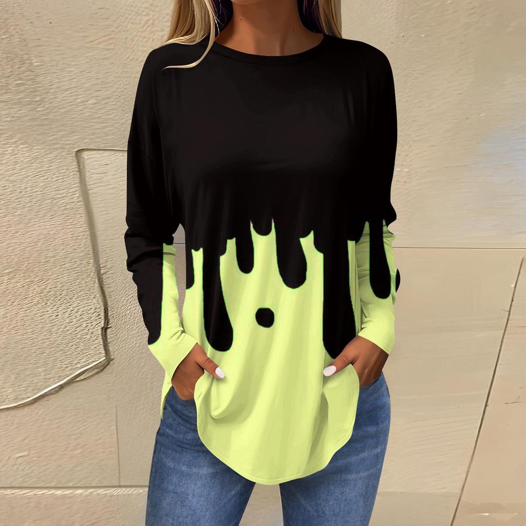 Футболки для женщин, осенние повседневные рубашки с длинными рукавами, толстовка, винтажный топ с графическим принтом, пуловер на Хэллоуин