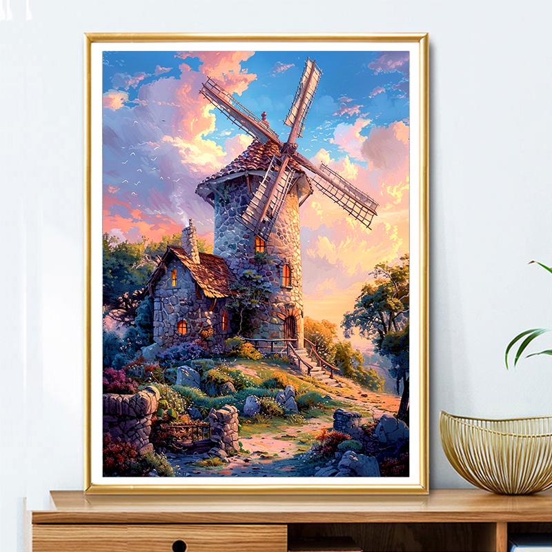 5d DIY Алмазная картина вышивка крестом Ветряная мельница Пейзаж Алмазная вышивка Мозаика Полный Круглый Дрель Домашний Декор