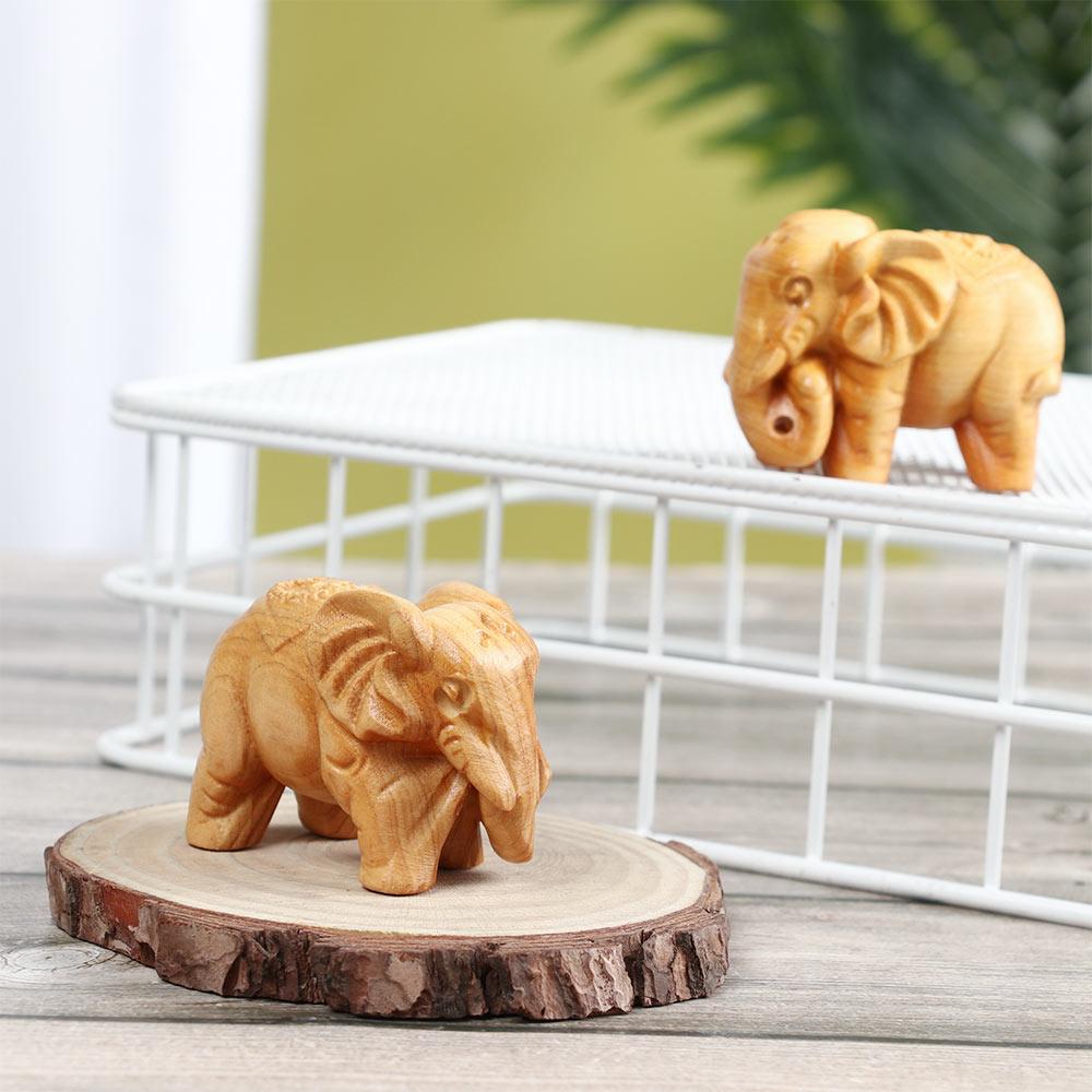 Car Ornament Wooden Craft Wood Elephant Figurines Mini Animals Statue Chakra Healing Lucky Charm