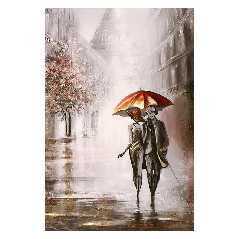 Золотая пара с зонтиком, городской пейзаж, холст, живопись, постеры, принт, абстрактные романтические настенные художественные фотографии для комнаты, домашний декор