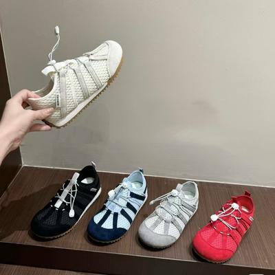 Bamuxiu 2025 лето новые женские туфли сетка круглый носок плоская подошва повседневная спортивная обувь одинарная обувь нескользящая подошва плоский каблук