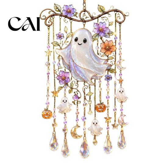 Spooky Window Suncatcher Halloween Wind Chime, Colorful Bird Sun Catcher, Cute Seasonal Party Hanging Decor Ghost Windchime, Decoration for
