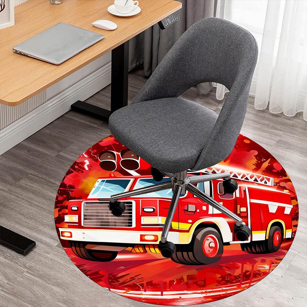 1PC Firetruck Lightning Round Chair mat Area Rug - Non-Slip, Floor Mat for Office, Bedroom, and Indoor Decor -Gift D1127203