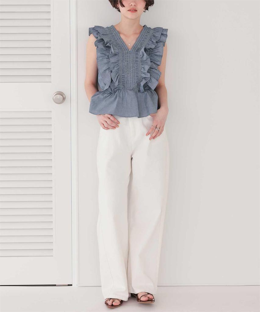 Titibait Блузка без рукавов с оборками AFXP4275 Средне-голубая Женская