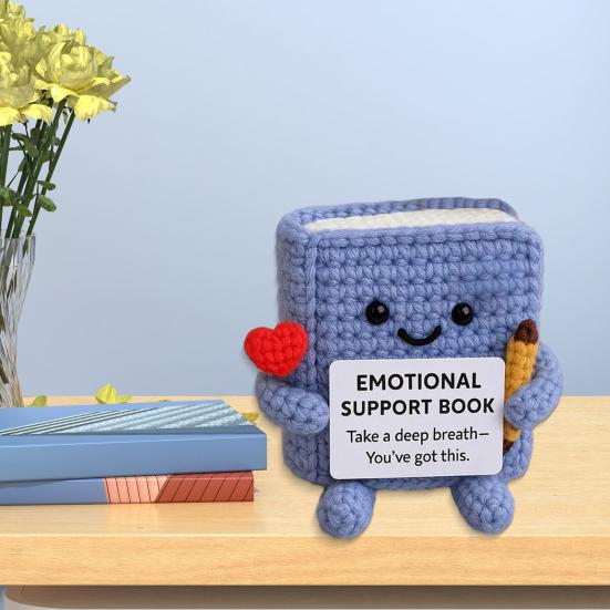 Вязаная крючком книга эмоциональной поддержки, ручная работа, позитивная книга, кукла, вязаное крючком украшение с поощрительной открыткой, поднимающее настроение, подарок для любимых и друзей