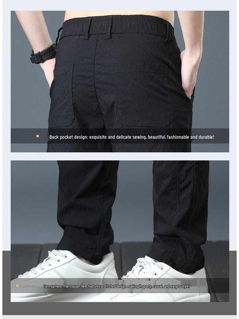 Men's Breathable Ice Silk Quick-Dry Casual Pants - Elastic, Loose, Trendy, and All-Match for Summer
