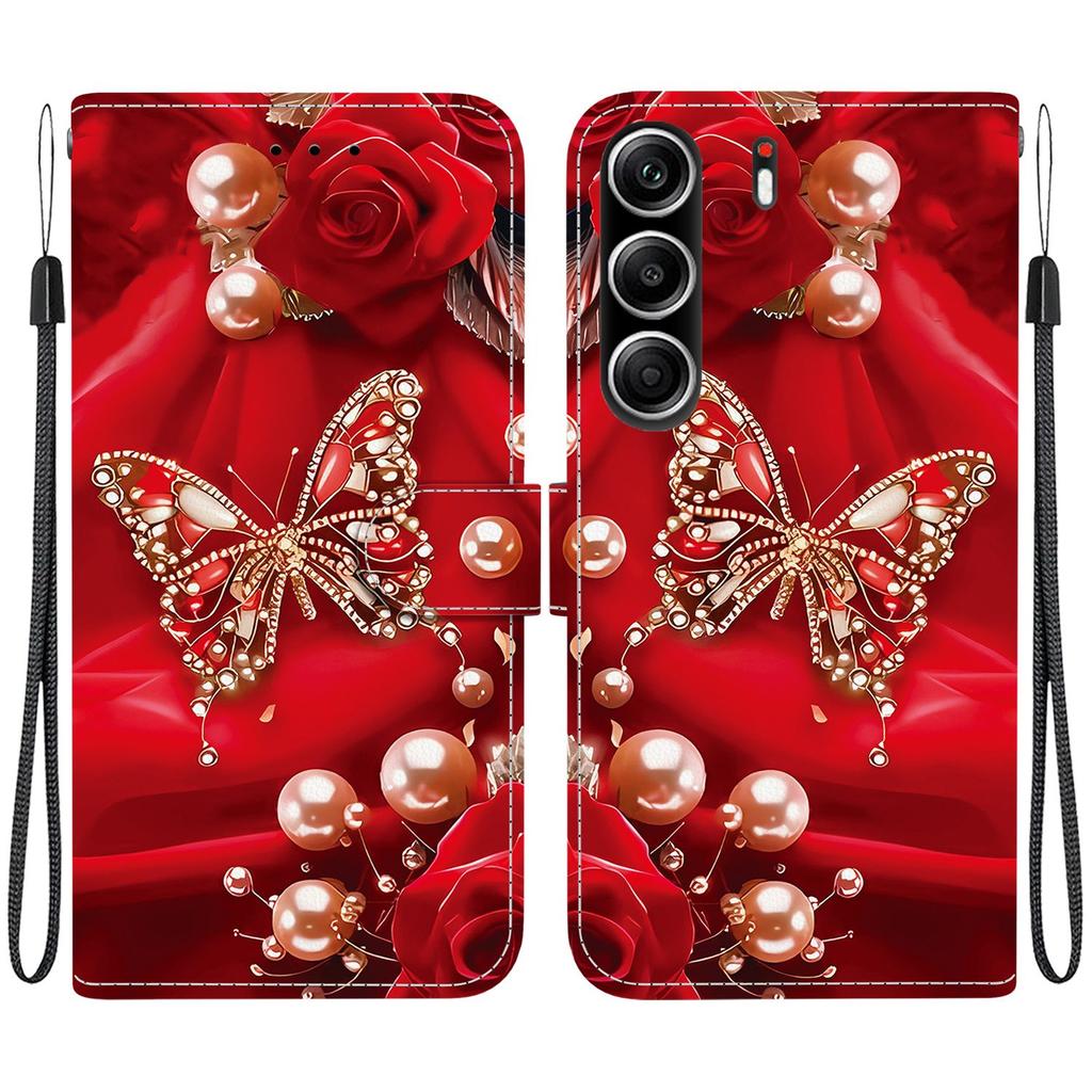 Чехол-книжка из искусственной кожи ручной работы для Tecno Camon 40 Pro (4G/5G) Противоскользящий ударопрочный чехол с ремешком на запястье и дизайнами в виде сердец/роз и кошек