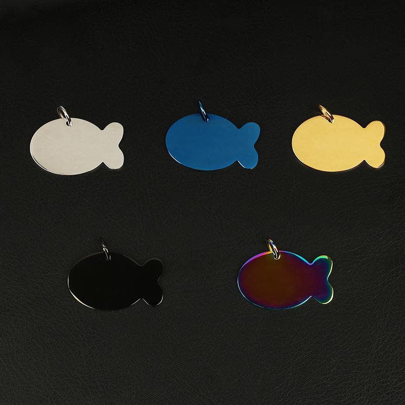 Для оптовой продажи металлическая бижутерия, бирка для питомца (рыба-сом), кулон, карта от потери, лазерная гравировка, собачья бирка из нержавеющей стали