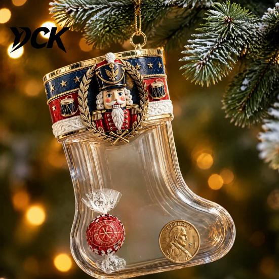 Transparent Candy Coin Filled Socks Fillable Christmas Stocking Acrylic Ornament, Tree Home Window Wall Festive Ornaments Hanging Decor, Santa Snowman
