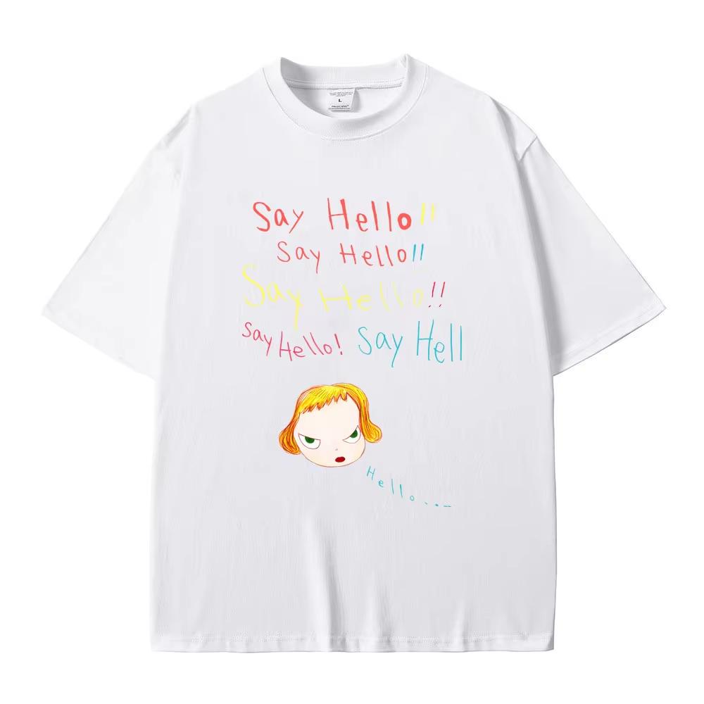 Yoshitomo Nara Say Hello Funny Meme T Shirts Summer Unisex Unisex Casual Versized Tshirt Unisex Y2k Art Aesthetic Tshirts