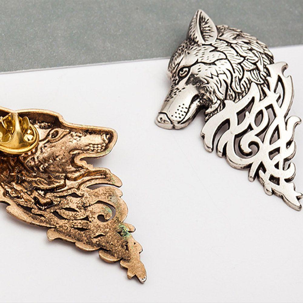 Women Nordic Goth Black Metal Bronze Viking Shirt Accessory Badge Wolf Head Brooch Lapel Pin