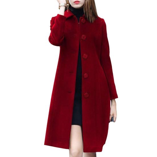 Lady Fall Winter Woolen Coat Turn-down Collar Single-breasted Loose Mid Length Thick Keep Warm Overcoat for Commuting Dating Travel