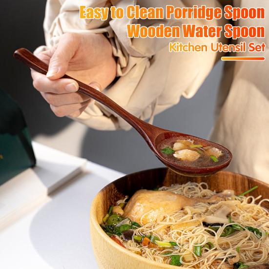 Деревянный набор ложек для воды, мерные ложки для риса, большой половник для супа с водой, полированная кухонная утварь для смешивания лапши для питья