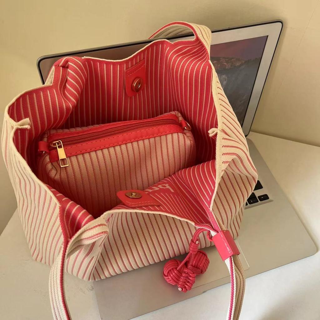 Chio2Nd Розовая полосатая сумка-тоут через плечо, женский нишевый дизайн, простая большая сумка