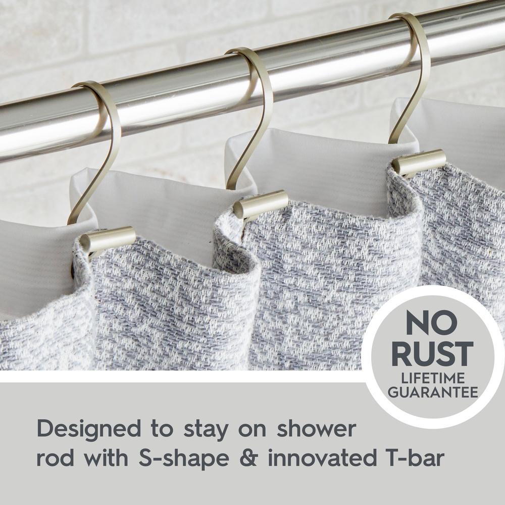 S-образные нержавеющие крючки для шторки для душа с Т-образными концами, набор из 12 штук, прочные, легко открываются, подходят для стандартных карнизов