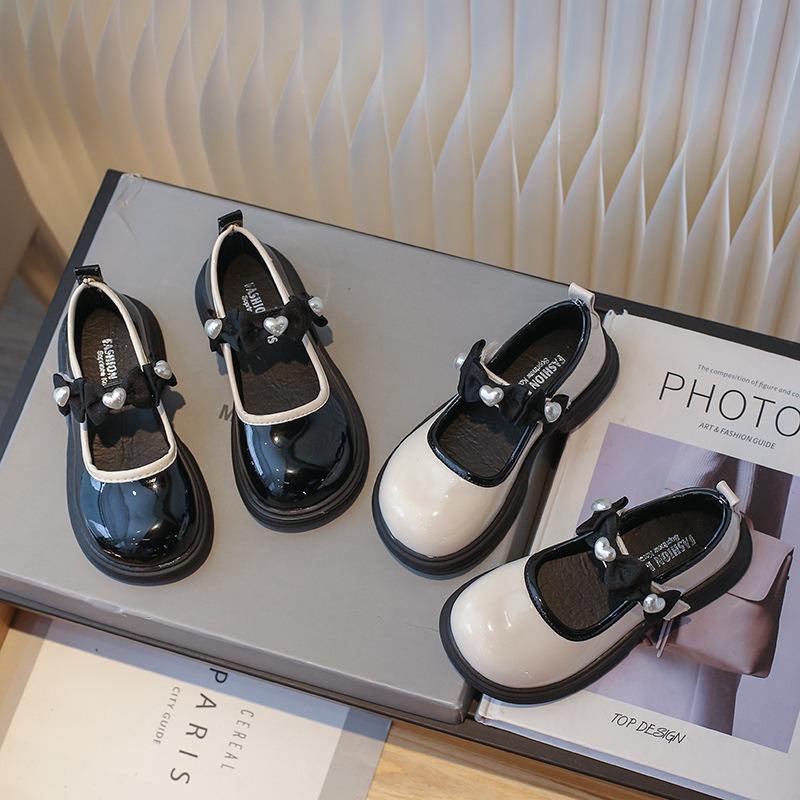 Girl Little Leather Shoes 2025 Autumn New Fashionable and Versatile Child Shoes Elegant Lightweight Bow Girls Flat Casual Shoes