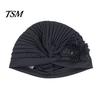 Winter Hat Women Good Stretch Wind-proof Tear-resistant Anti-shrink Brimless Warm Sequin Trim Flower All Match Turban Fashion Accessory Lady Beanie